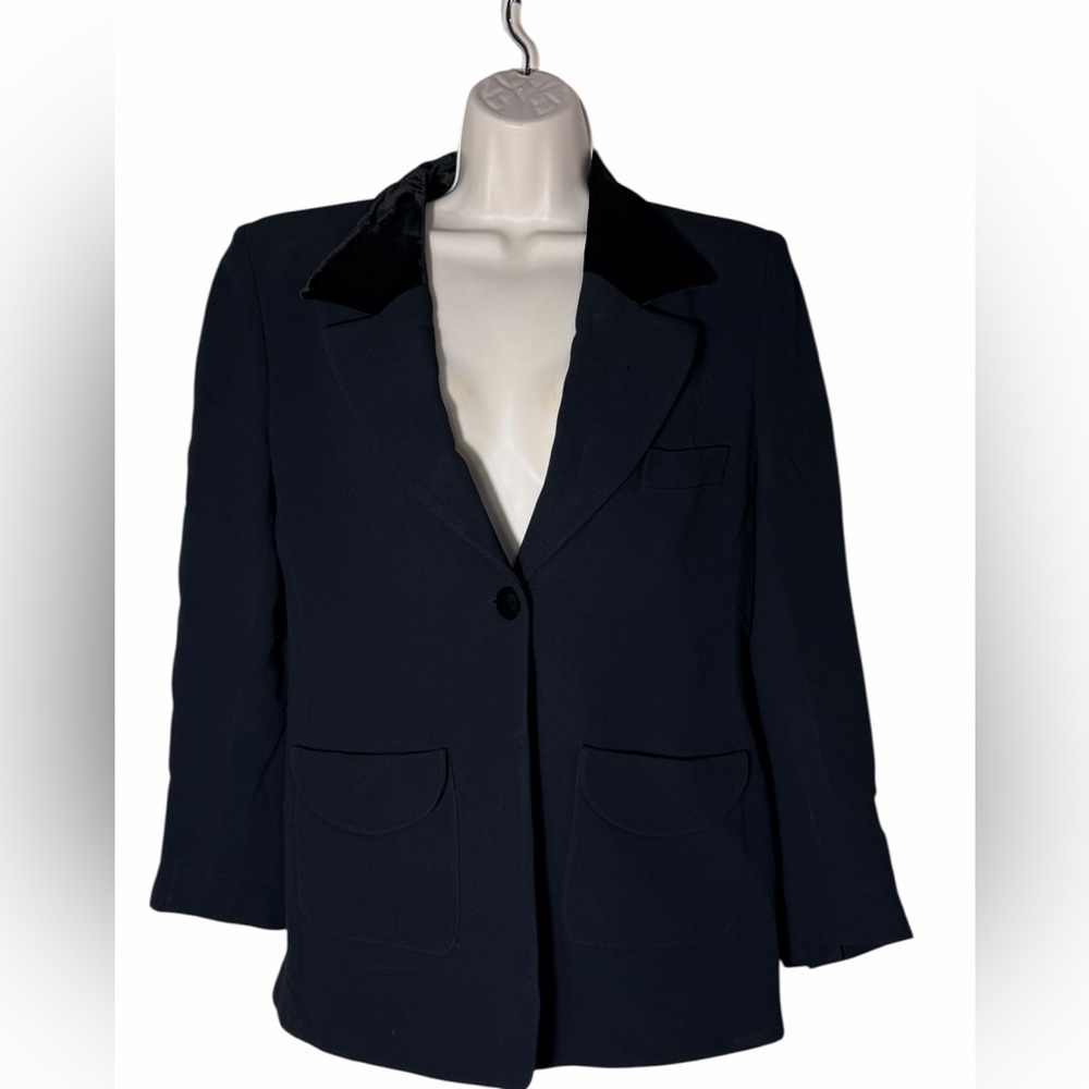 Sonia Rykiel Womens vintage 80's one button Black Jacket Sz medium Velvet Trim